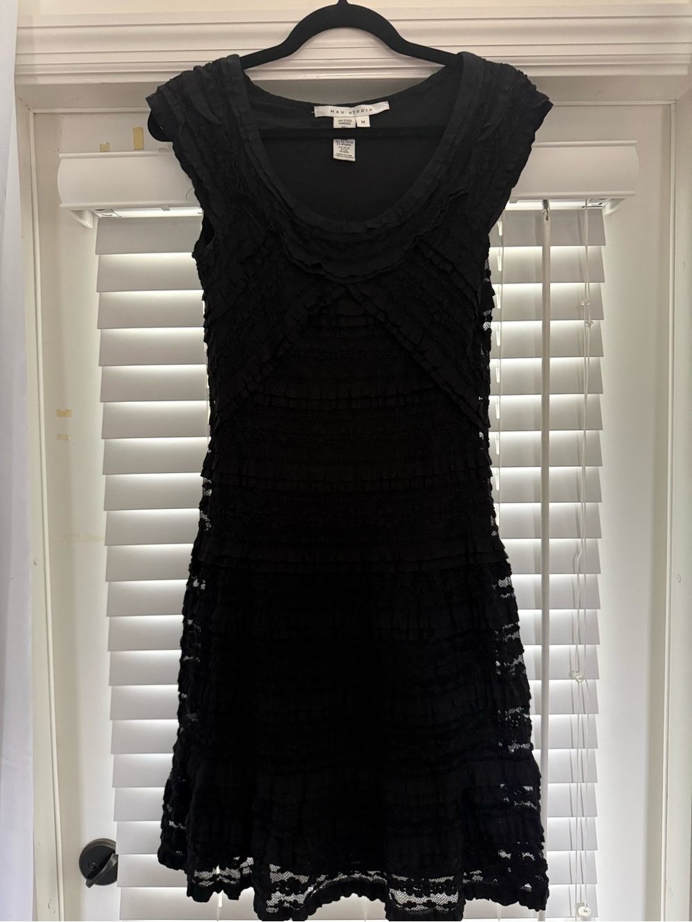 Max Studio Black Ruffle-Trim Scoop Neck Mini Dress